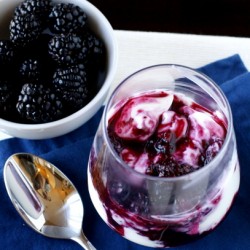 Greek Yogurt with Warm Black and Blueberry Sauce