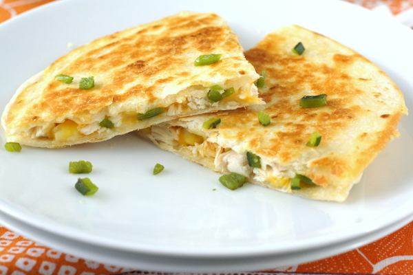 Chicken, Roasted Poblano, and Corn Quesadillas