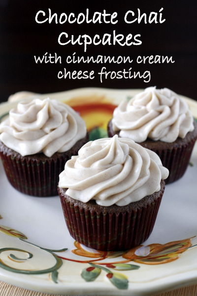 Chocolate Chai Cupcakes with Cinnamon Cream Cheese Frosting