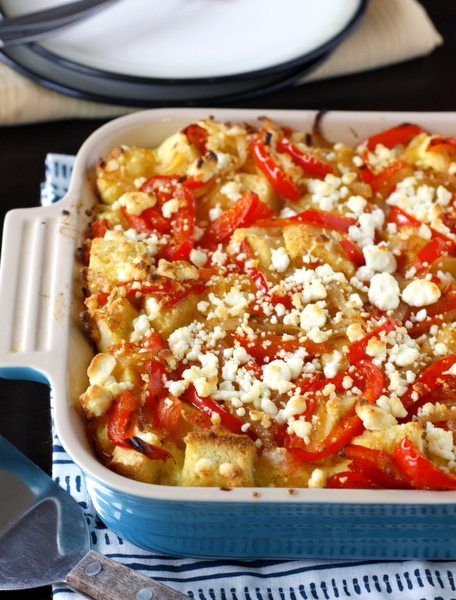 Bell Pepper and Goat Cheese Strata