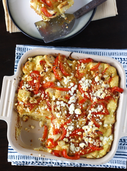 Bell Pepper and Goat Cheese Strata