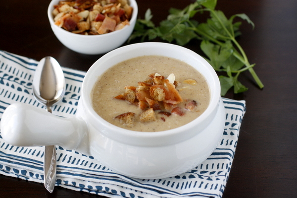 Roasted Cauliflower Soup with Bacon and Toasted Breadcrumbs