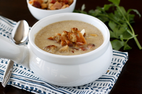 Roasted Cauliflower Soup with Bacon and Toasted Breadcrumbs