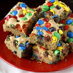 Thick and Chewy M&M Cookie Bars