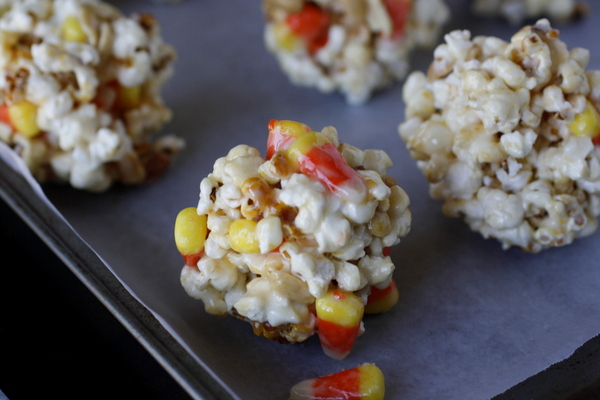 Candy Corn Popcorn Balls