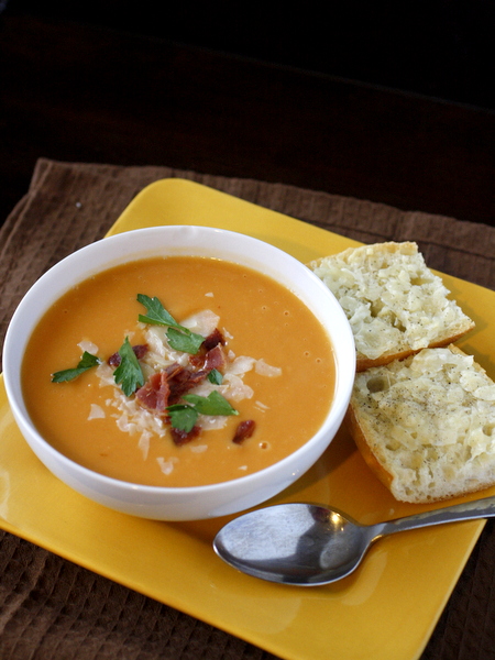 Creamy Sweet Potato Soup {with Parmesan Cheese Toasts}