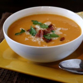 Creamy Sweet Potato Soup {with Parmesan Cheese Toasts}