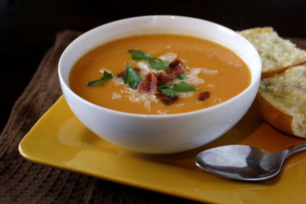 Creamy Sweet Potato Soup {with Parmesan Cheese Toasts}