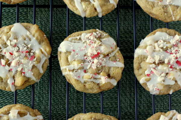 White Chocolate Chip Cookies with Peppermint Glaze