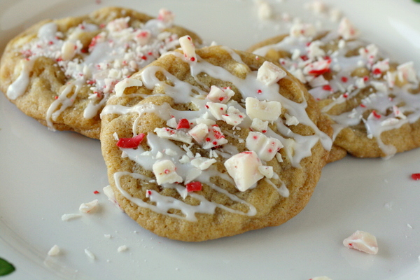 White Chocolate Chip Cookies with Peppermint Glaze