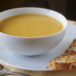 Pumpkin and White Bean Soup with Cheesy Toasts