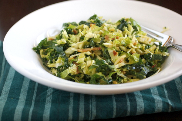 Kale and Brussels Sprouts Salad with Bacon and Parmesan