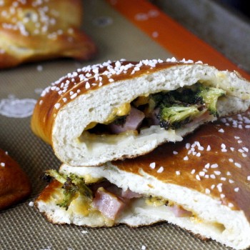 Ham and Cheddar Stuffed Pretzel Calzones