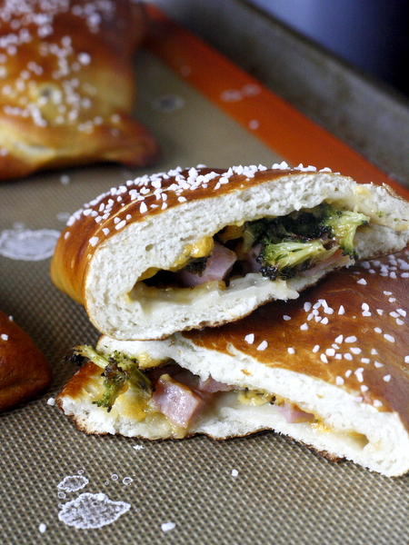 Ham and Cheddar Stuffed Pretzel Calzones