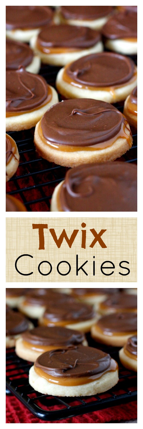 Twix Cookies - shortbread cookies topped with caramel and chocolate - they taste like a Twix candy bar!