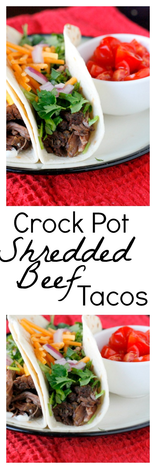 Crock Pot Shredded Beef Tacos - 5 minutes of prep, and the BEST tacos you will ever have!