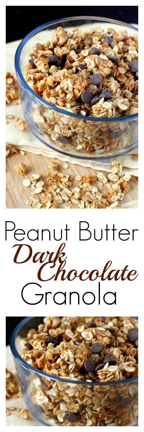 Peanut Butter Dark Chocolate Granola - An easy granola recipe full of peanut butter flavor and dark chocolate chips!